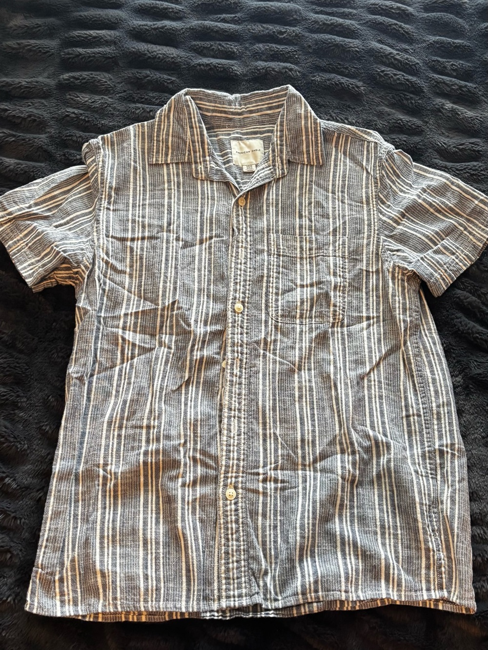 American Eagle Outfitters Short-Sleeve Striped Button-Up Shirt - Blue & White
